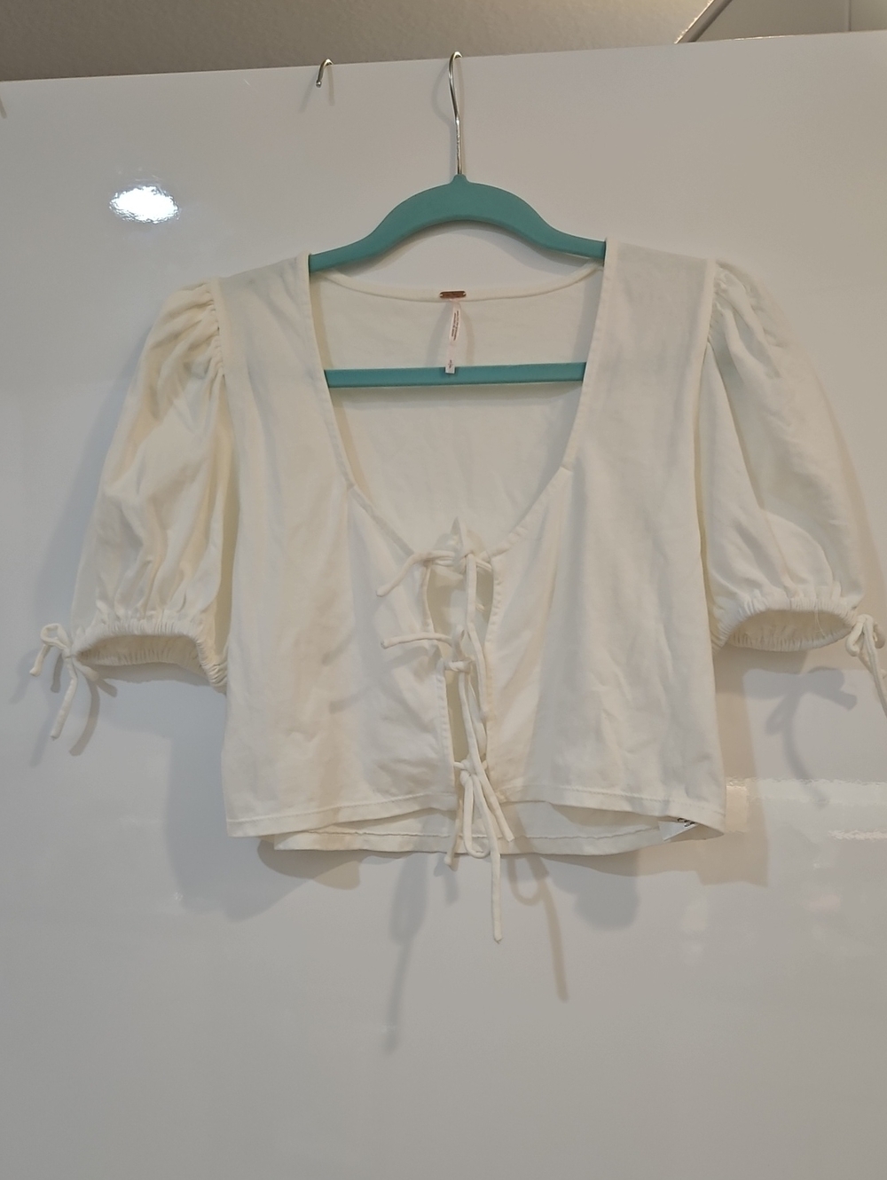 Free People Tie-Front Puff Sleeve Top